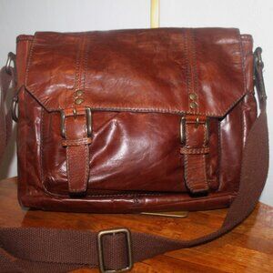 $295 Super Soft Fossil Distressed Leather Unisex Messenger Briefcase Bag